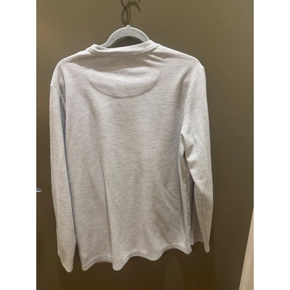 Tommy Bahama Mens Waffle Knit Pullover Light Gray Long Sleeve Marlin Logo Medium